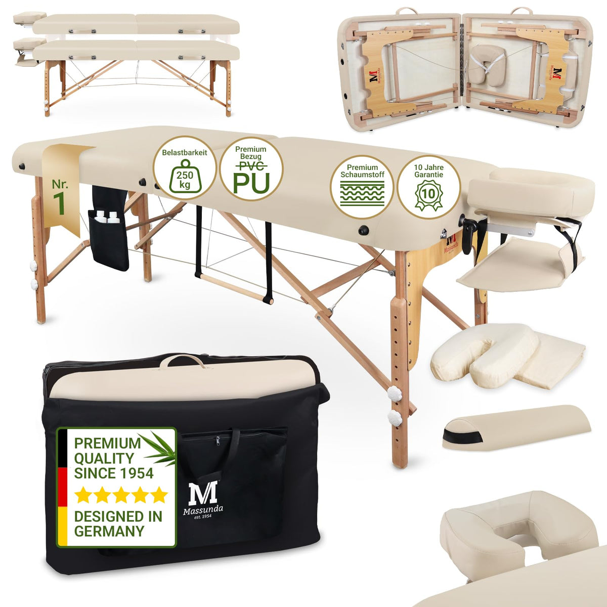 MA-CF-001 Massageliege klappbar höhenverstellbar 71 cm Holz 250 kg Belastbarkeit
