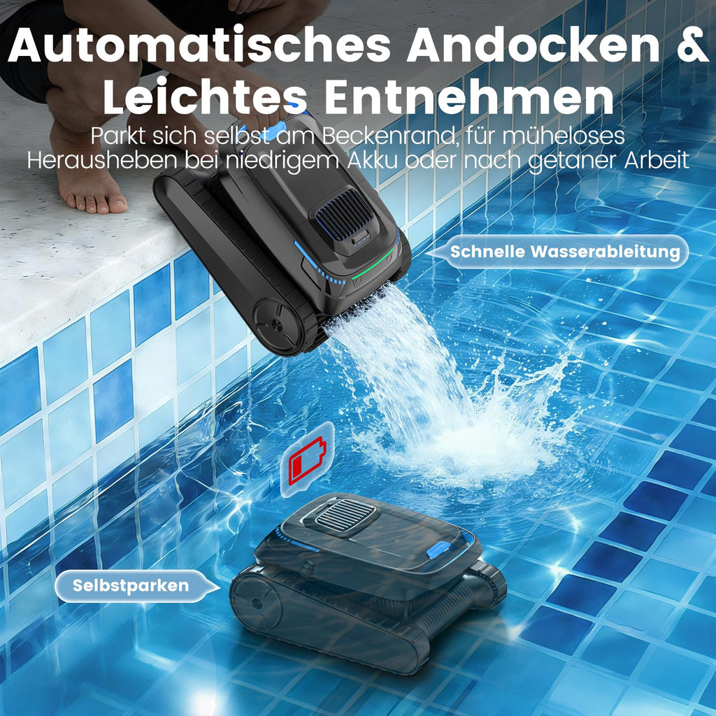 Poolroboter PC10 Boden Wand Wasserlinie 18927 LPH 120 Min Laufzeit 5200 mAh 4 l Filterkorb 150 µm für Pools bis 170 m²