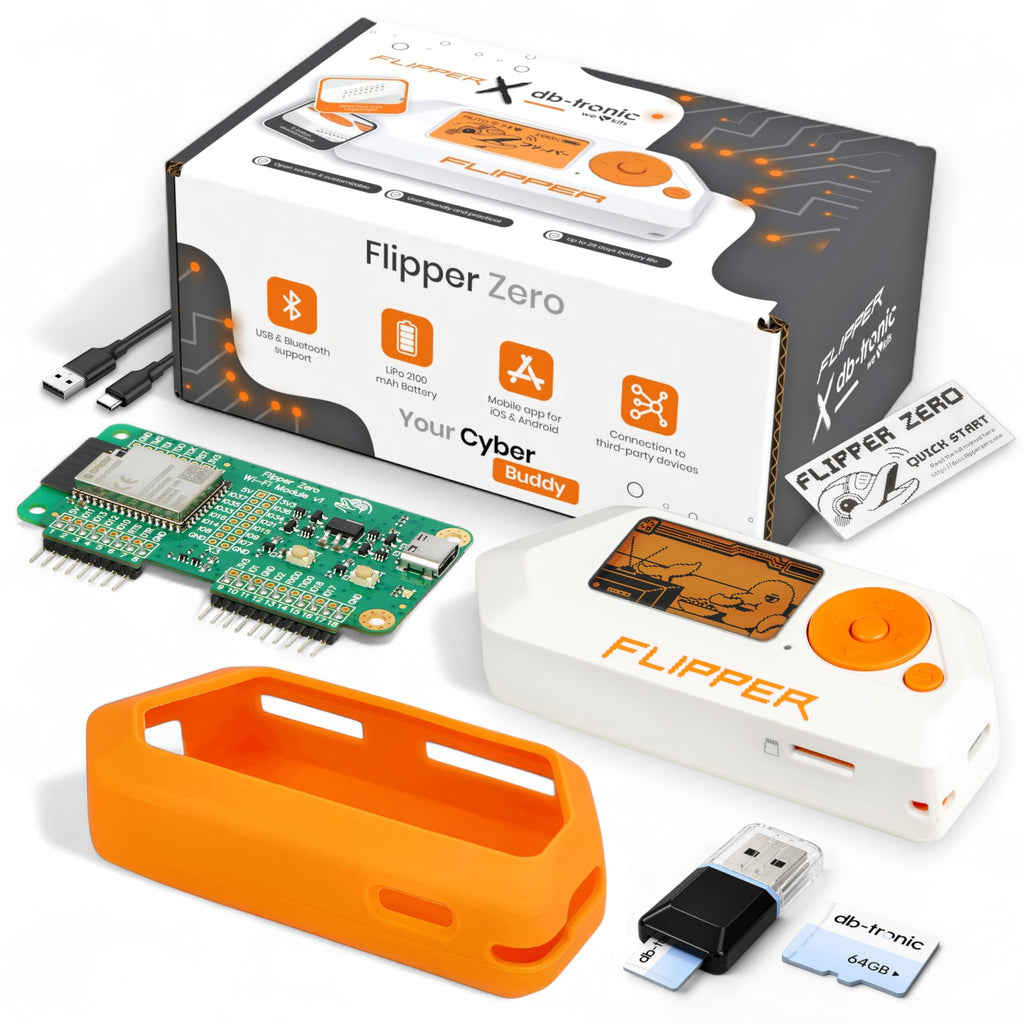 Flipper Zero Starter Set mit WiFi-Board Silikonhülle 64GB Speicherkarte und USB-Kartenleser
