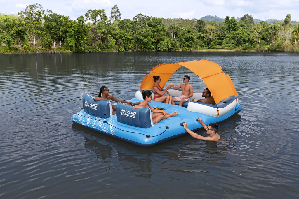 Badeinsel für 6 Personen Tropical Breeze 389 × 274 cm mit Sonnendach Kühltasche und 6 Getränkehaltern