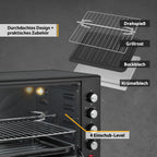 Minibackofen FA-5047 60 l 2000 W bis 230 °C 6 Heizmodi 60-Minuten-Timer Backblech Grillrost Drehspieß