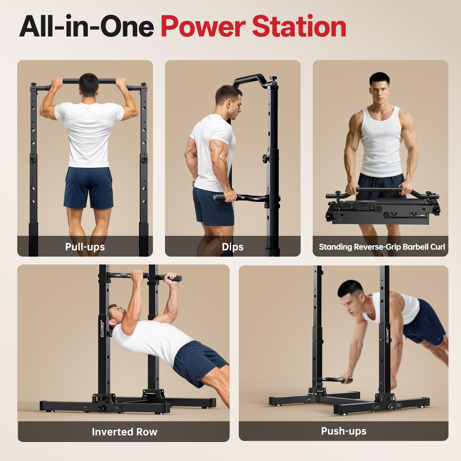 Kraftturm JU30 5-in-1 Klimmzugstange Dip Station höhenverstellbar faltbar 204 kg Belastbarkeit 112 × 105 × 210 cm