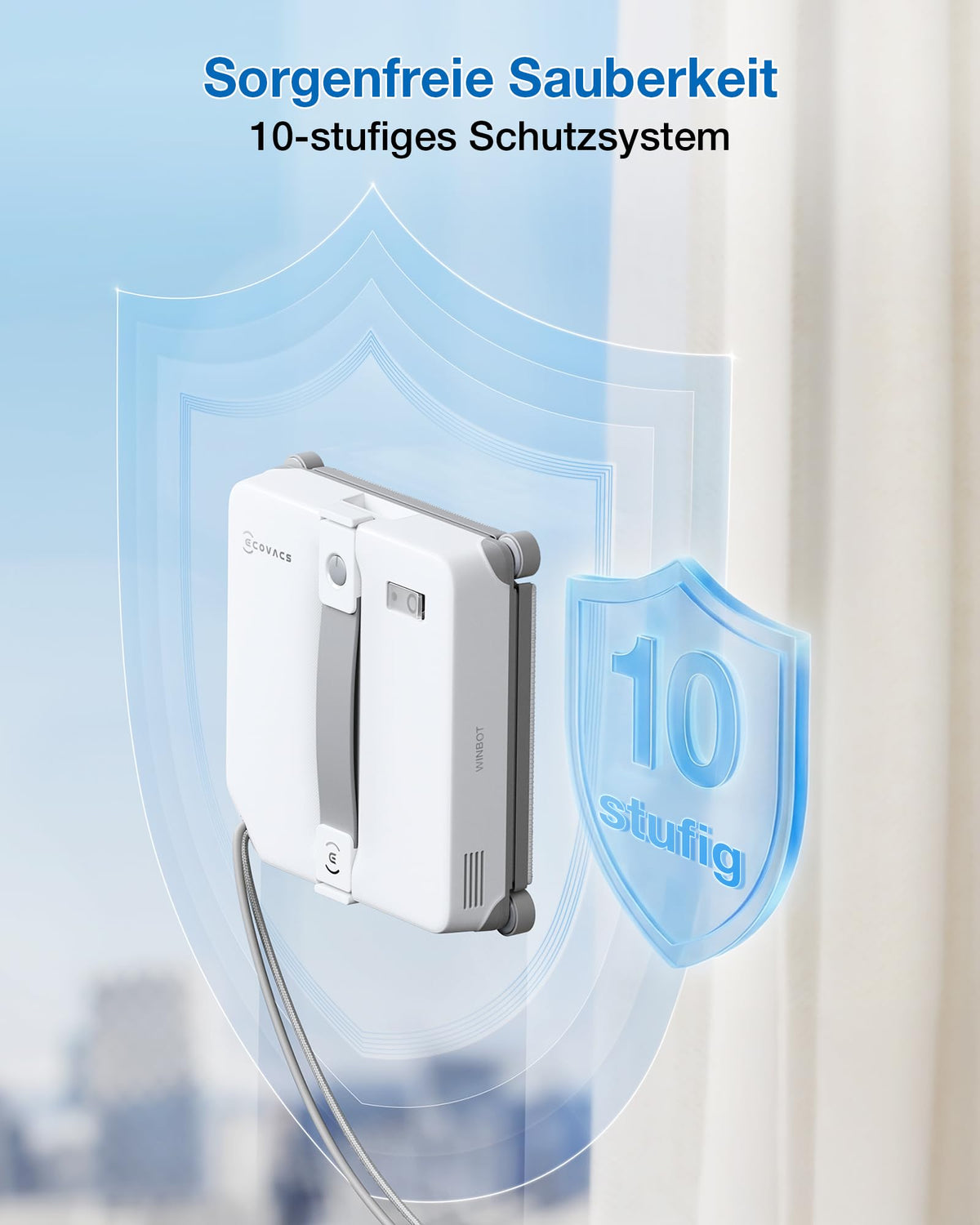 Fensterputzroboter WINBOT Mini 2 215 mm breit 55 mm dünn 4-Ecken-Bürsten 10 μm Ultraschallnebel 6 Reinigungsmodi App-Steuerung