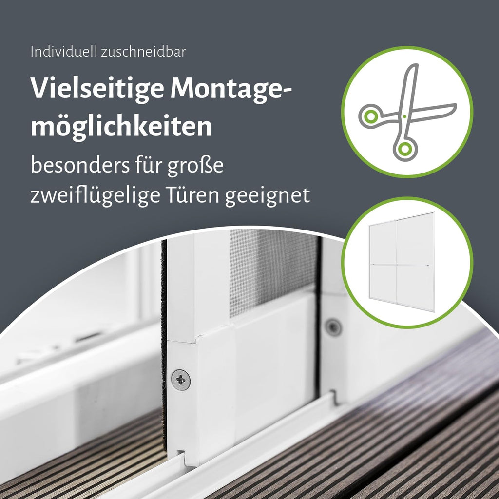 Insektenschutz Doppelschiebetür XXL Fliegengitter Tür 240 x 240 cm kürzbar Aluminium Anthrazit für zweiflügelige Türen