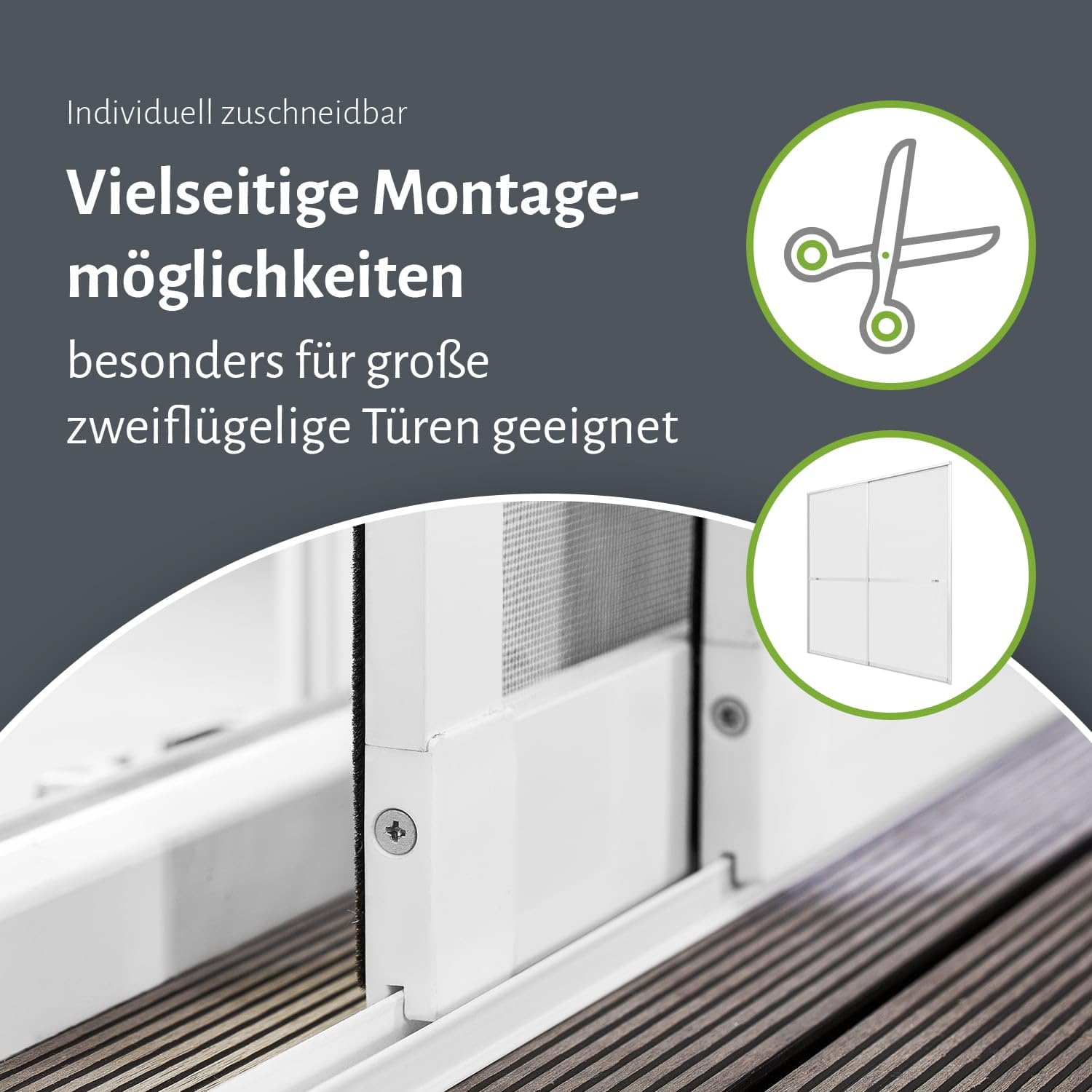 Insektenschutz Doppelschiebetür XXL Fliegengitter Tür 240 x 240 cm kürzbar Aluminium Anthrazit für zweiflügelige Türen
