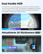 2K Dashcam A229 Plus 2CH Dual HDR 2K vorne und hinten 5 GHz WLAN GPS Sprachsteuerung Nachtsicht