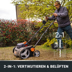 WG855E.9 Akku Vertikutierer & Rasenlüfter 40 V 36 cm Schneidedeck Grasfangsack ohne Akku & Ladegerät