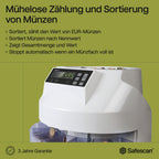 Euro Münzzähler und Münzsortierer 1250 zum Zählen und Sortieren gemischter Euro Münzen nach Stückelung mit Wertanzeige
