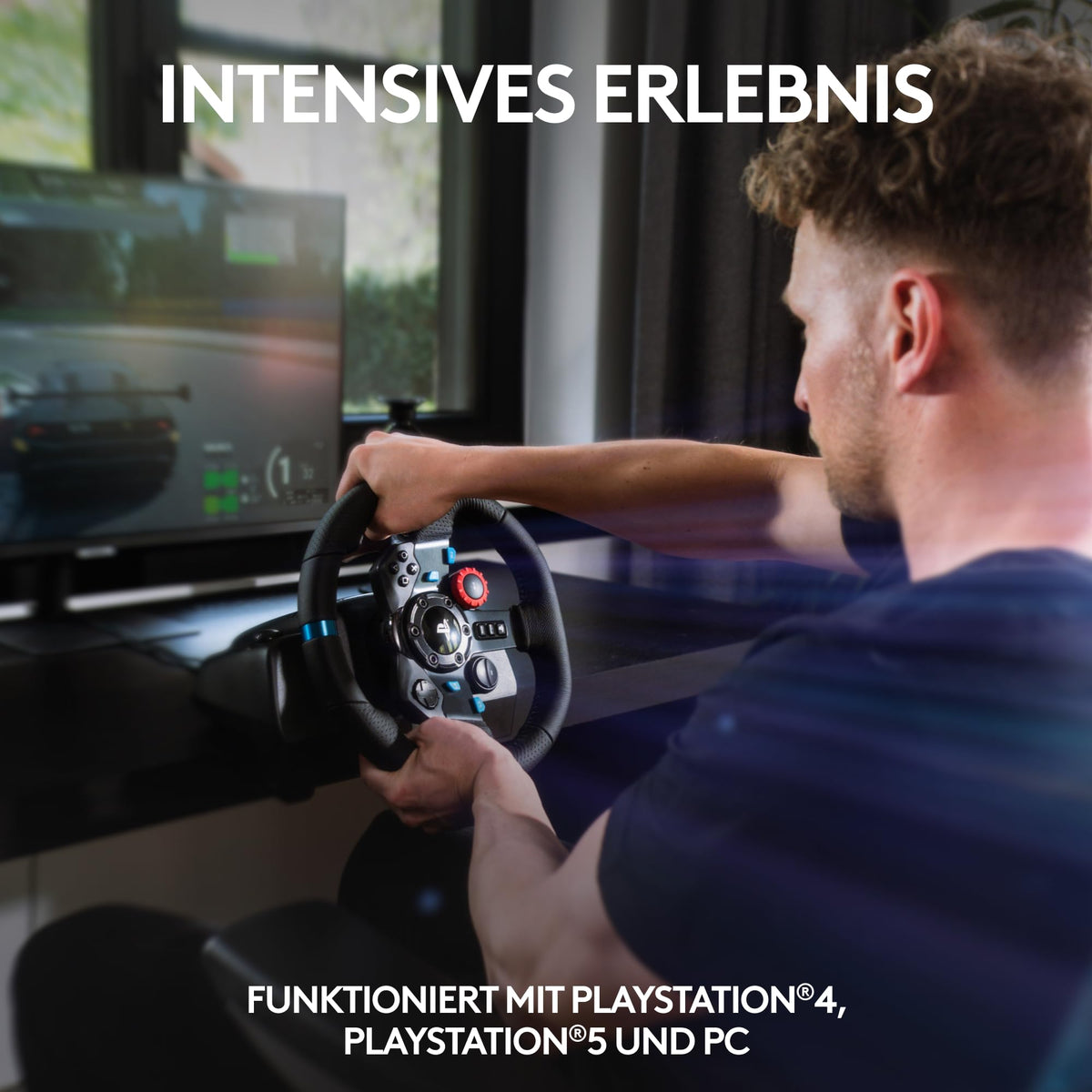 Gaming Rennlenkrad G29 mit 900° Lenkbereich Force Feedback Edelstahlpedalen und Leder-Lenkrad für PS5 PS4 PC Mac