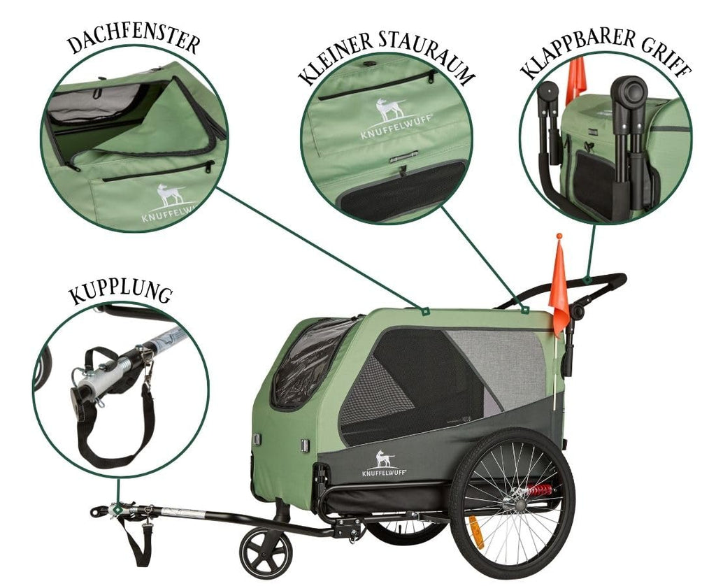 Hundeanhänger & Buggy für Hunde bis 45 kg faltbar 20 Zoll Luftreifen Federung Sicherheitsleine Reflektoren Insektenschutz