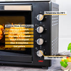 Minibackofen FA-5047 60 l 2000 W bis 230 °C 6 Heizmodi 60-Minuten-Timer Backblech Grillrost Drehspieß
