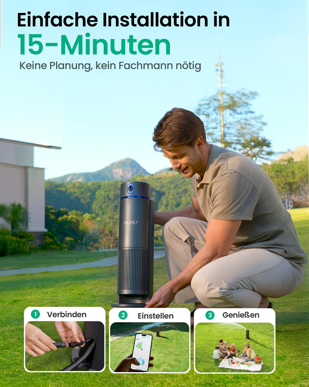 Smartes Bewässerungssystem IrriSense 2 WAW1 mit App-Steuerung Regensensor und Mehrzonenbewässerung