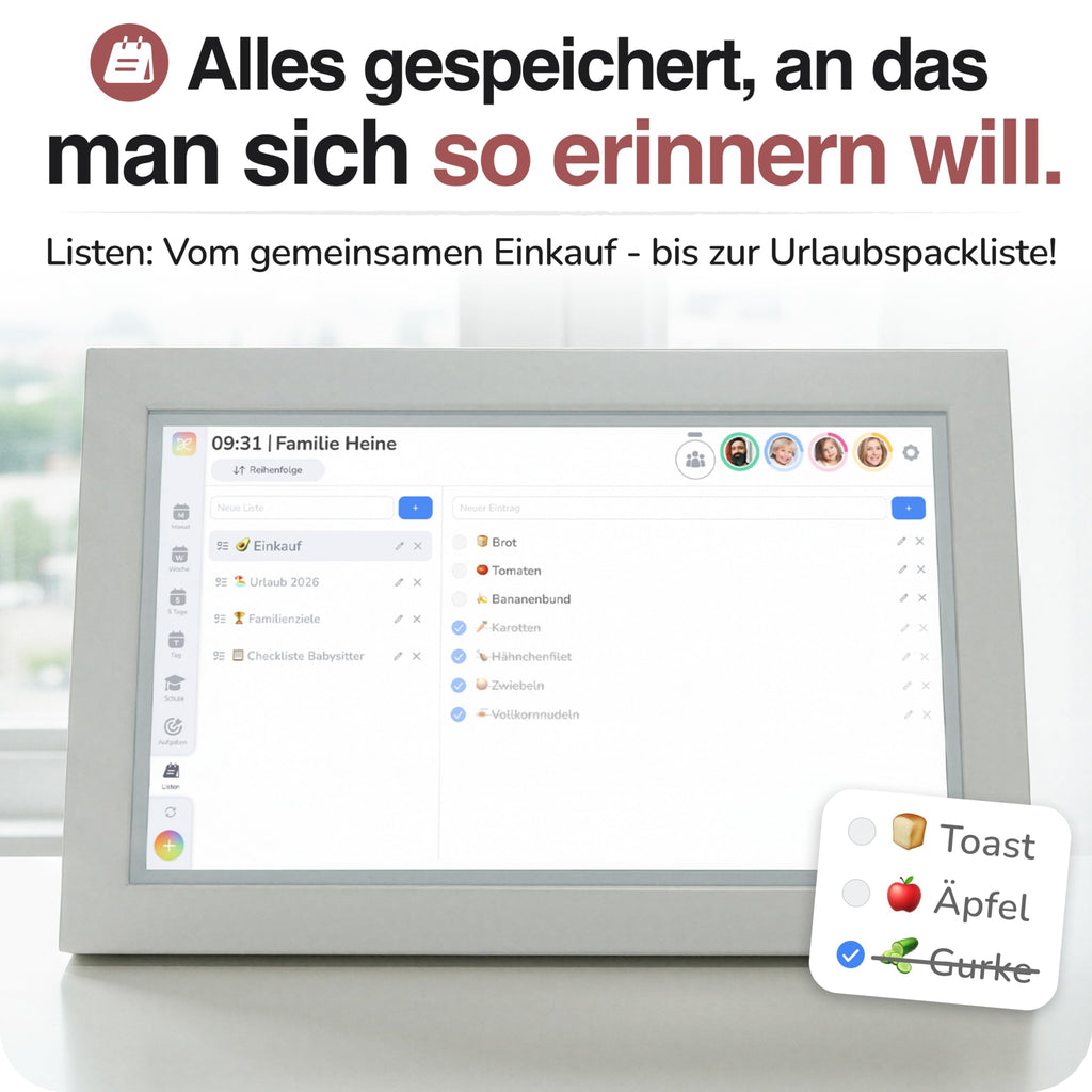 Digitaler Familienkalender 15,6 Zoll Wandkalender FHD Touchscreen App für iOS und Android 40 x 25 cm Kalender To-dos Routinen