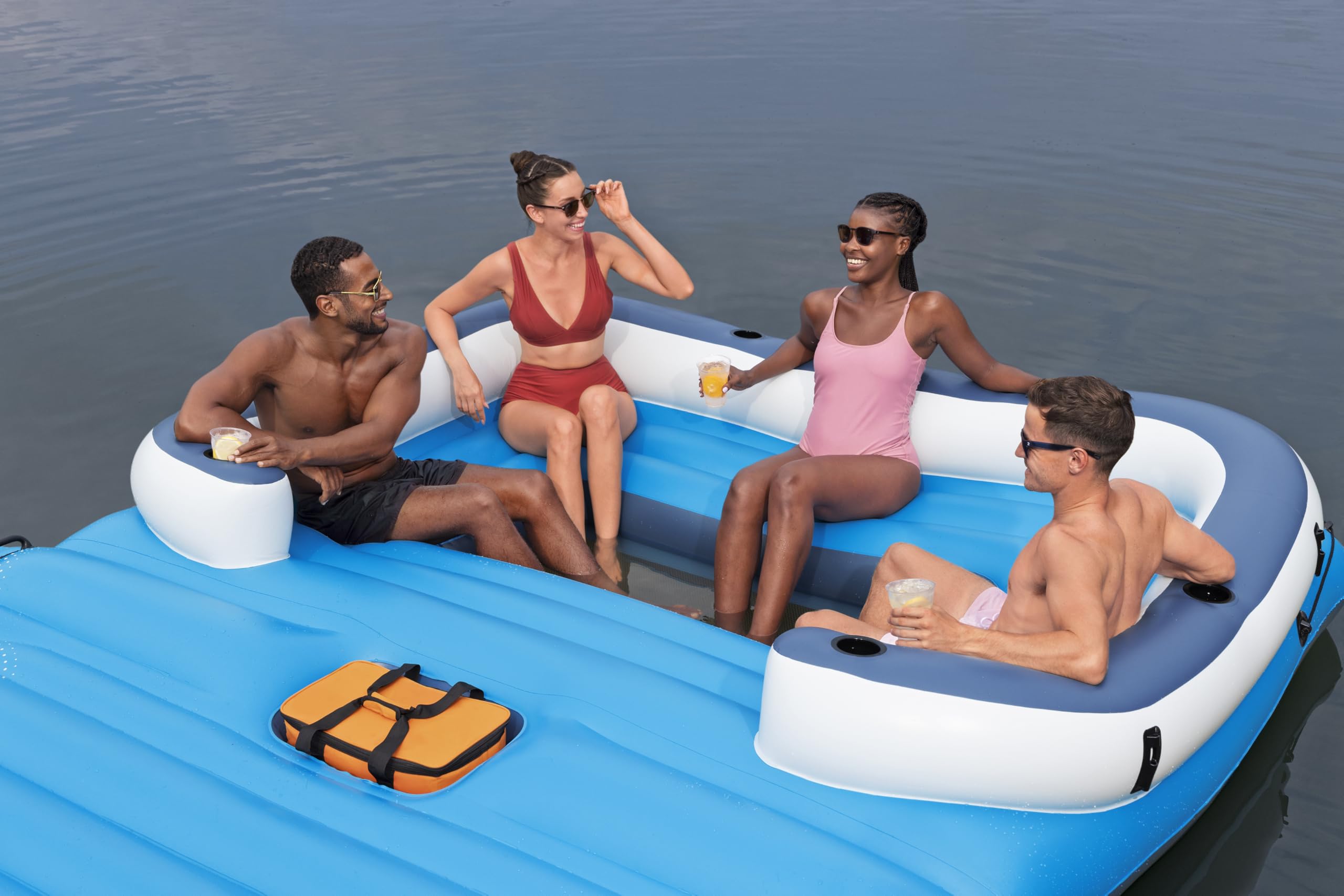 Badeinsel für 6 Personen Tropical Breeze 389 × 274 cm mit Sonnendach Kühltasche und 6 Getränkehaltern