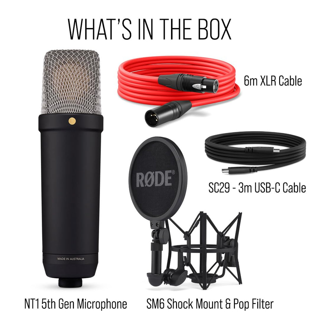 Großmembran Kondensatormikrofon NT1 5. Generation USB XLR 192 kHz mit Mikrofonspinne Popfilter und Kabel