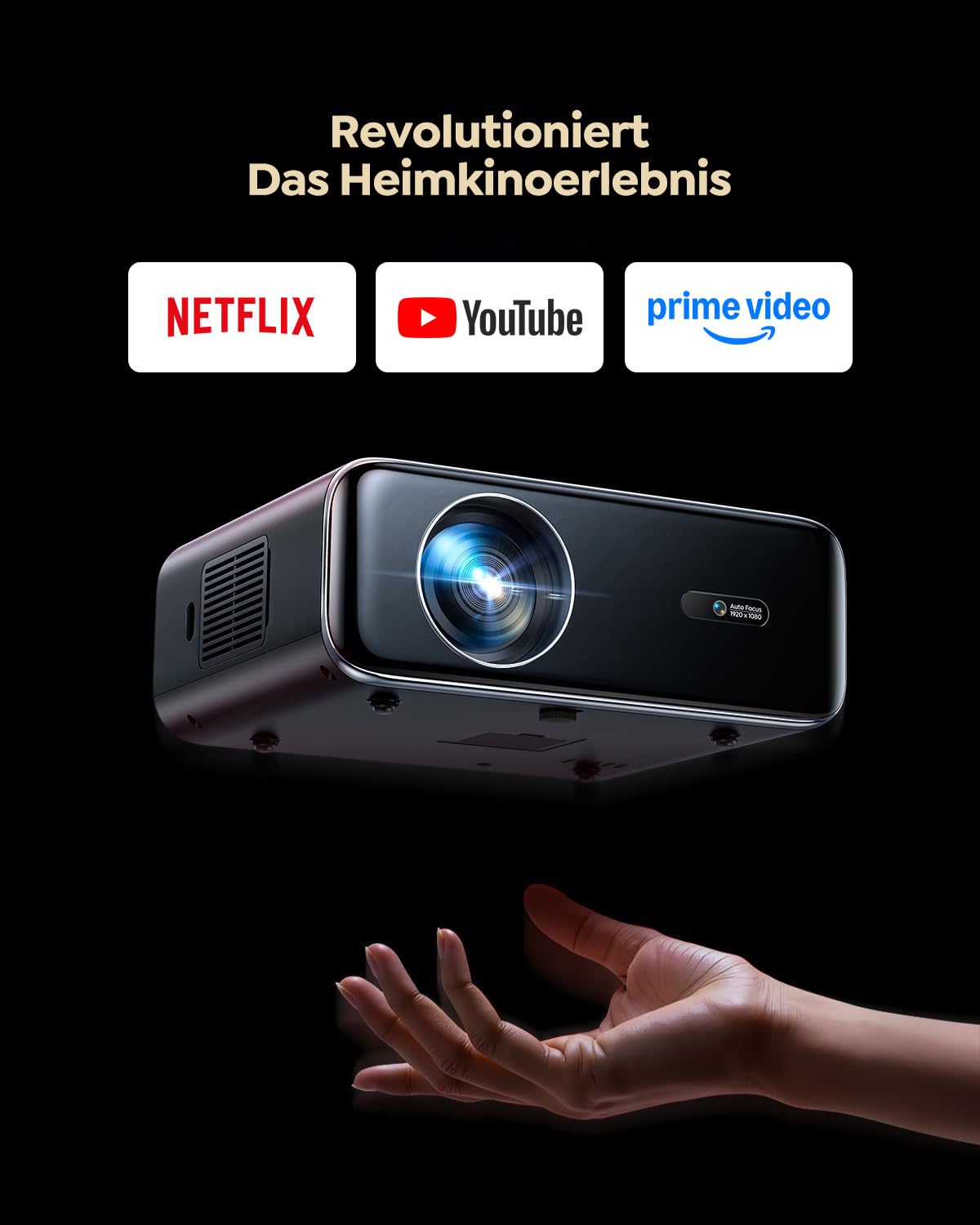Smart Beamer P62 Pro 1080P 1300 ANSI 4K Unterstützung Autofokus 6D Trapezkorrektur WiFi 6 Bluetooth 5.2 Dolby Audio