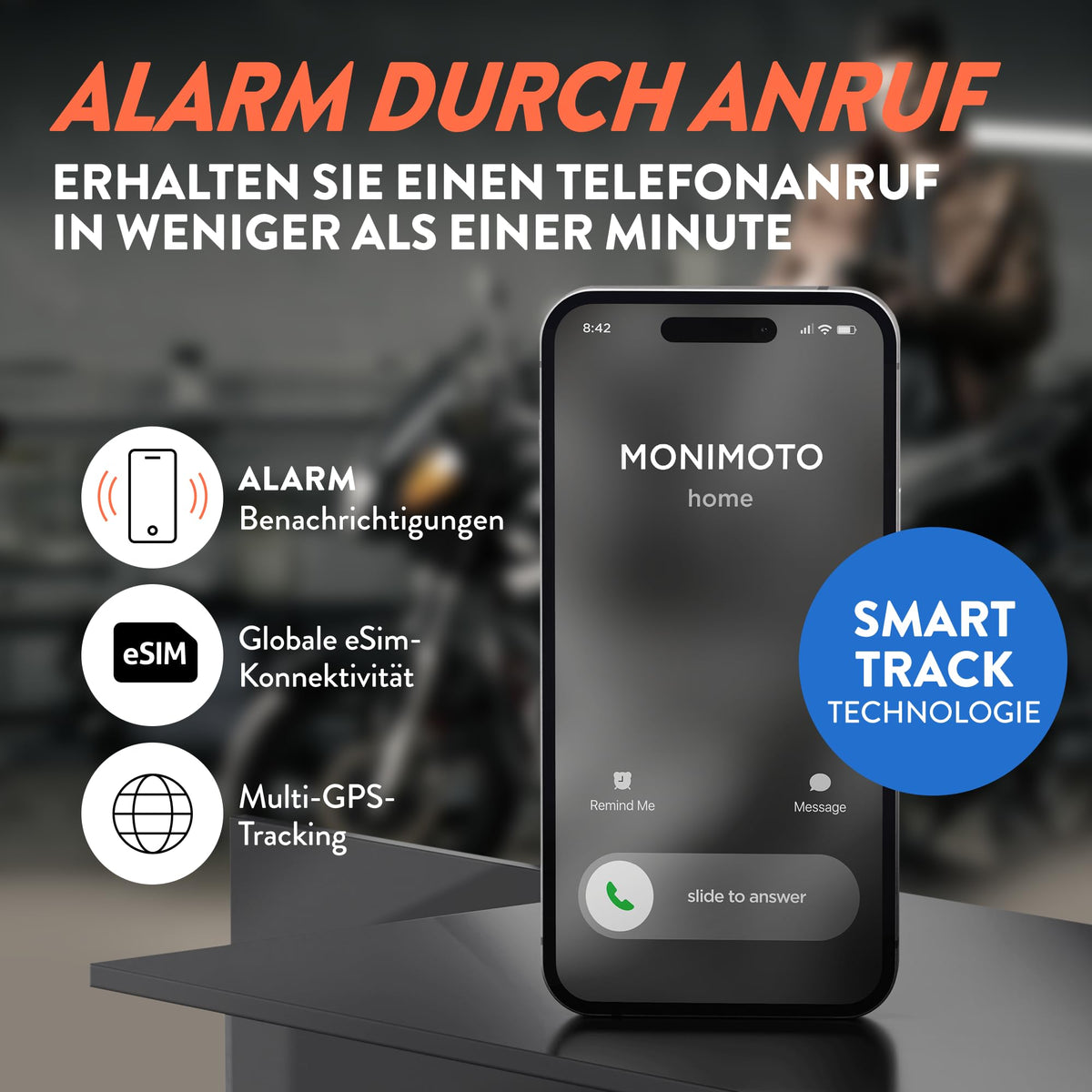 GPS Tracker Monimoto 9 für Motorräder mit Alarm und GPS-Ortung IP68 900 mAh Akku LTE-M eSIM bis zu 12 Monate