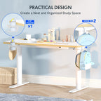 Kinderschreibtisch elektrisch höhenverstellbar SK1 110 × 52 cm 56–88 cm mit LED-Anzeige 3 Speicherplätzen Becherhalter und 2 Haken