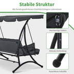 3-Sitzer Hollywoodschaukel mit Liegefunktion Sonnendach 300 kg 201 x 125 x 173 cm