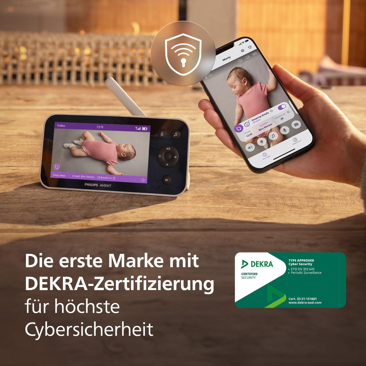 Babyphone mit App 1080p HD Kamera Schlaf- und Atemtracking KI Schreierkennung Wandhalterung Wi-Fi 400 m Reichweite