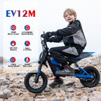 Kinder-Elektromotorrad EV12M 300 W mit 12-Zoll-Reifen 5,2-Ah-Akku 3 Geschwindigkeitsstufen bis 18 km Reichweite