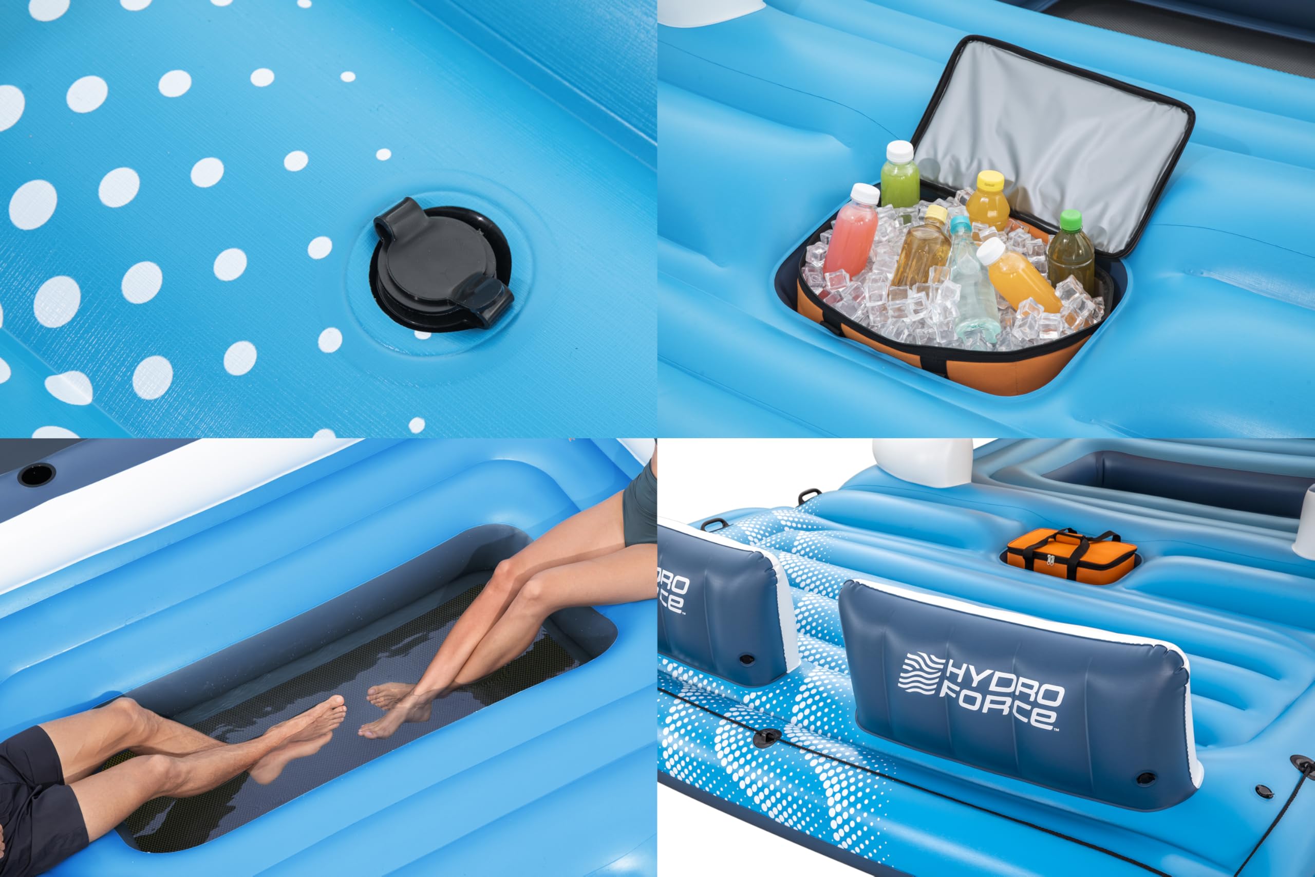 Badeinsel für 6 Personen Tropical Breeze 389 × 274 cm mit Sonnendach Kühltasche und 6 Getränkehaltern
