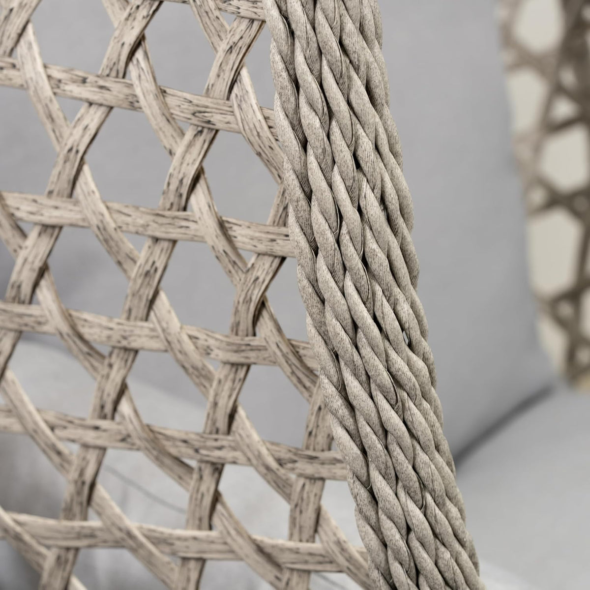 Hängesessel Outdoor Luna in Rattanoptik 103 x 95 cm mit Stahlgestell und Sitzkissen Beige Grau