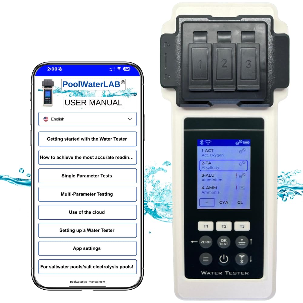 Pool-Wasseranalysegerät PoolLab 2.0 27 Parameter mit WiFi Bluetooth App Aufbewahrungskoffer und Wasserstandsausgleicher