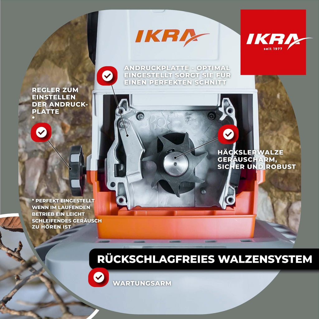 Elektro Walzenhäcksler ILH 3000A 3000 W für Äste bis 44 mm mit 60 L Fangbox automatischem Asteinzug