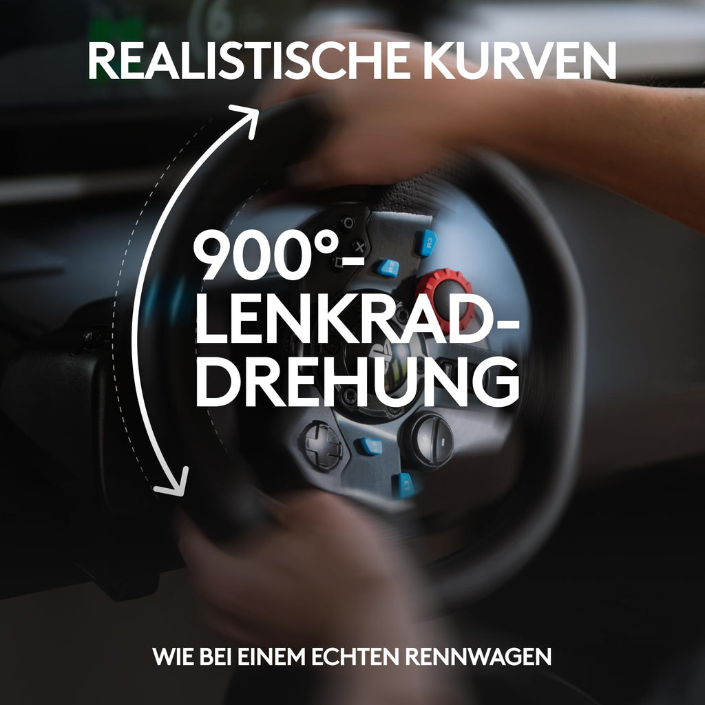 Gaming Rennlenkrad G29 mit 900° Lenkbereich Force Feedback Edelstahlpedalen und Leder-Lenkrad für PS5 PS4 PC Mac