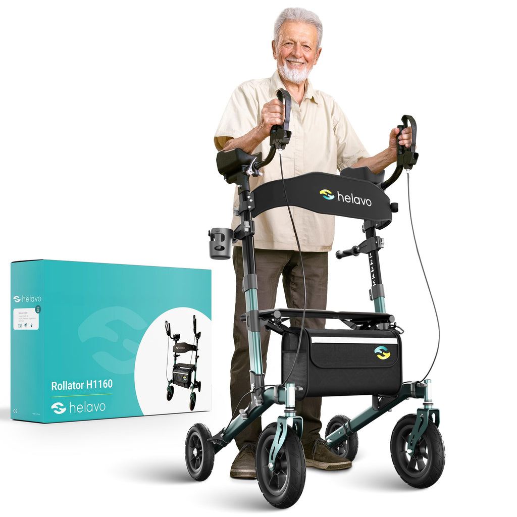 H1160 Arthritis Rollator mit Unterarmstützen Sitz und Rückenlehne Aluminium 10 Zoll Vollgummireifen höhenverstellbar bis 136 kg faltbar