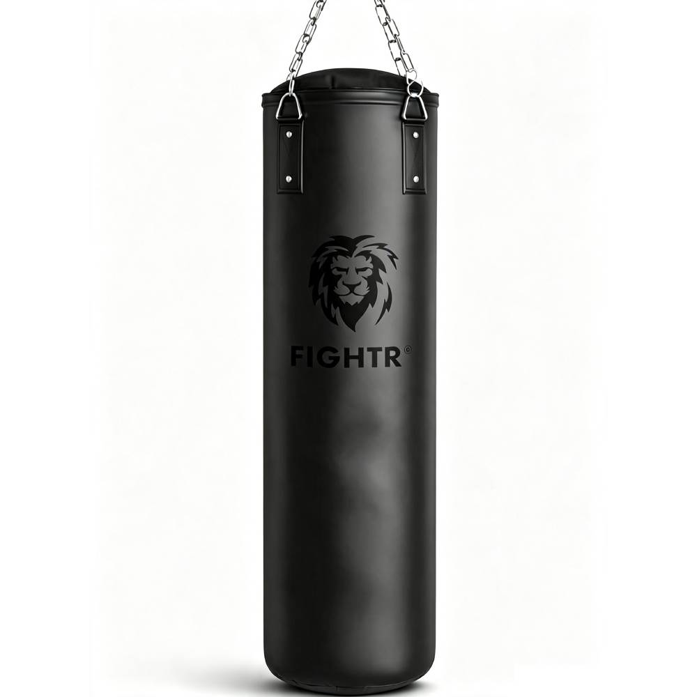 Boxsack Set gefüllt 30 kg 120 x 35 cm PU-Leder mit 4-Punkt-Stahlkette und Drehwirbel Schwarz
