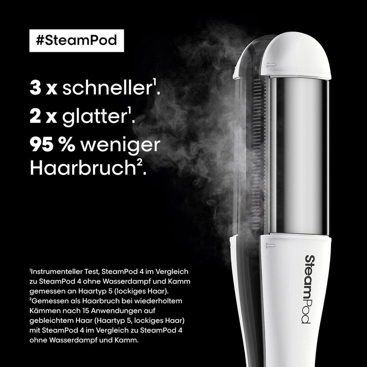 SteamPod 4 Dampfstyler mit Dampftechnologie zum Glätten Locken und Wellen für alle Haartypen mit 3 Kämmen