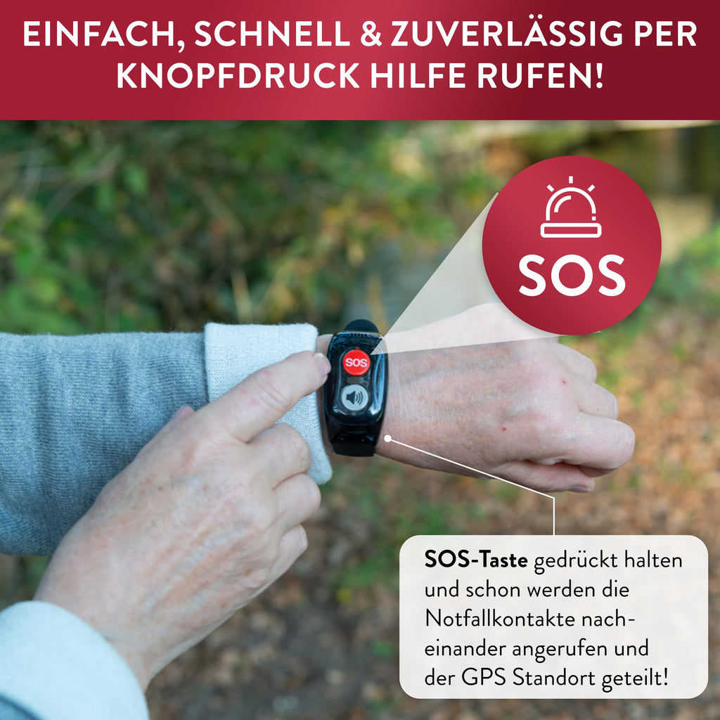 Carino 4G GPS Notrufarmband für Senioren mit Ortung Telefonfunktion SOS-Taste Nano SIM 7 Tage Akkulaufzeit IPX6 wasserdicht ohne Abo