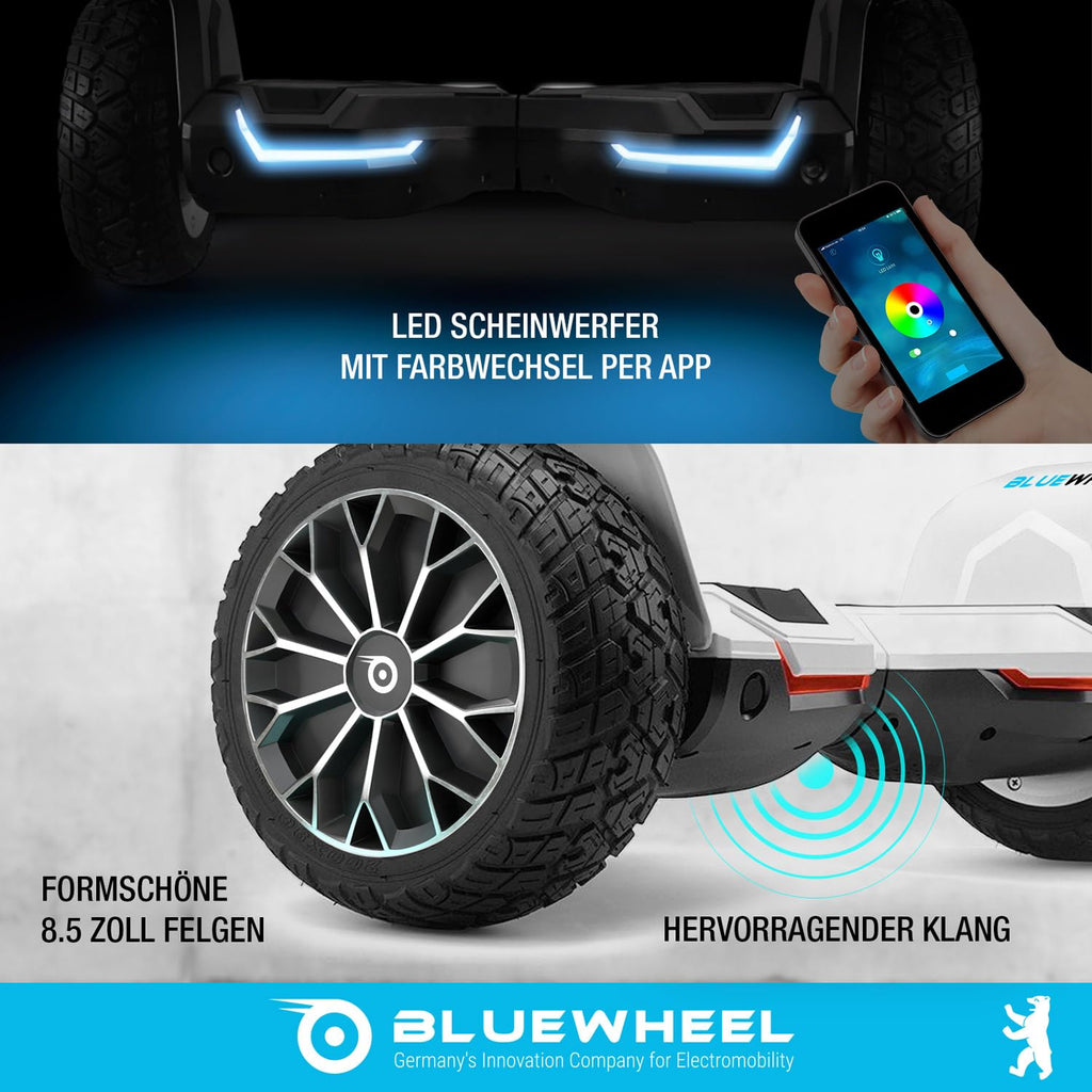 Offroad Hoverboard HX510 8,5 Zoll mit 700 W Dual-Motor Bluetooth App-Steuerung LED und 120 kg Belastbarkeit