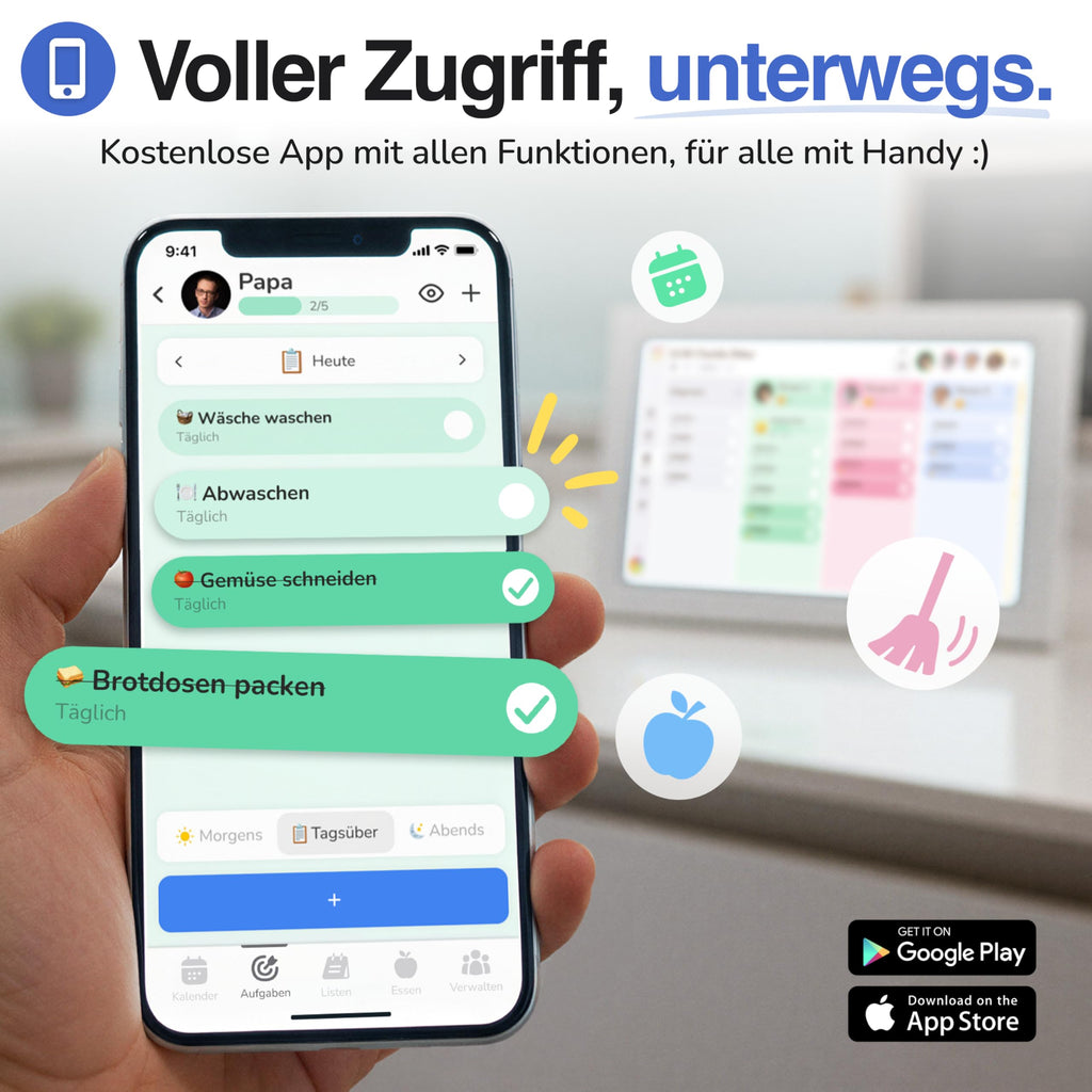Digitaler Familienkalender 15,6 Zoll Wandkalender FHD Touchscreen App für iOS und Android 40 x 25 cm Kalender To-dos Routinen