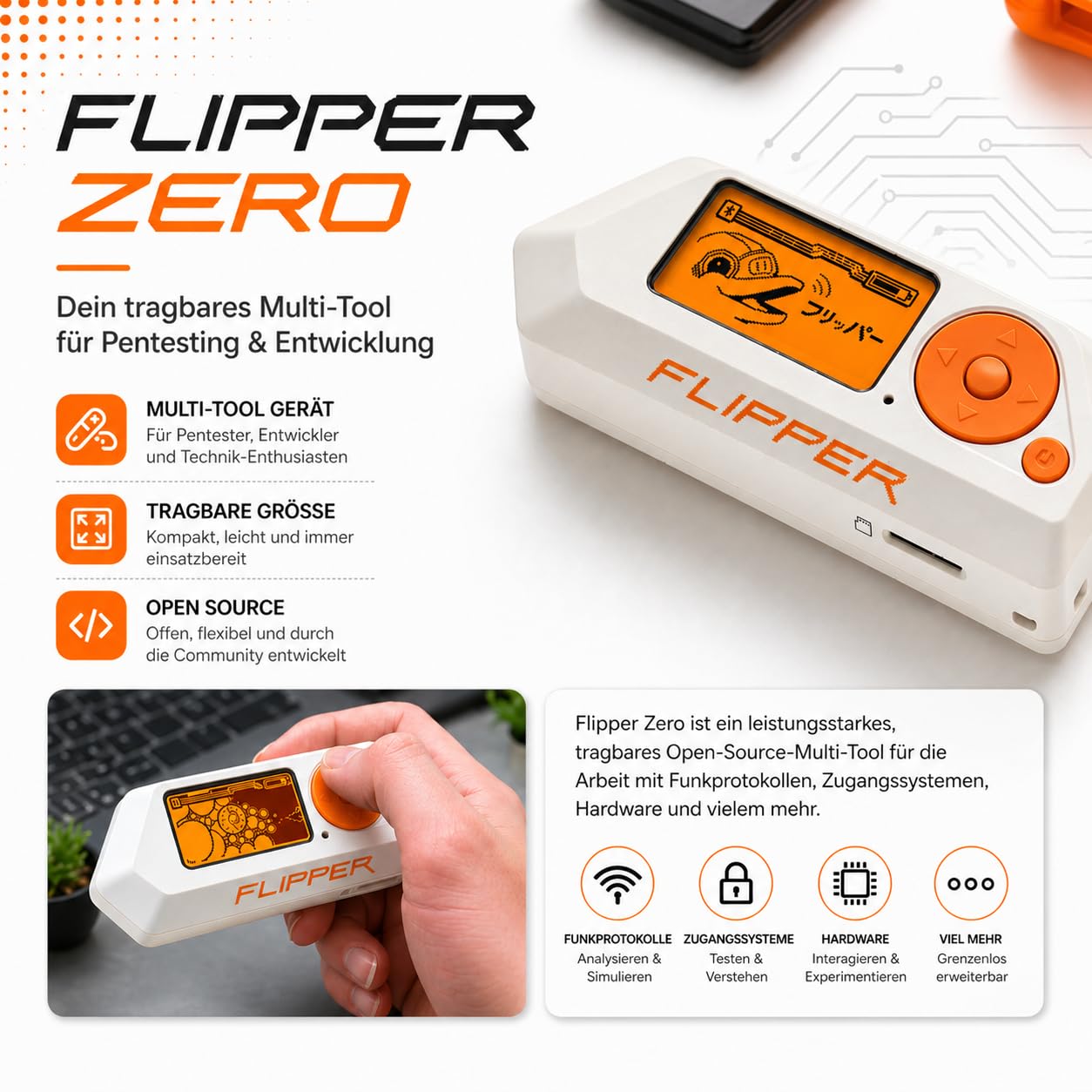 Flipper Zero Starter Set mit WiFi-Board Silikonhülle 64GB Speicherkarte und USB-Kartenleser