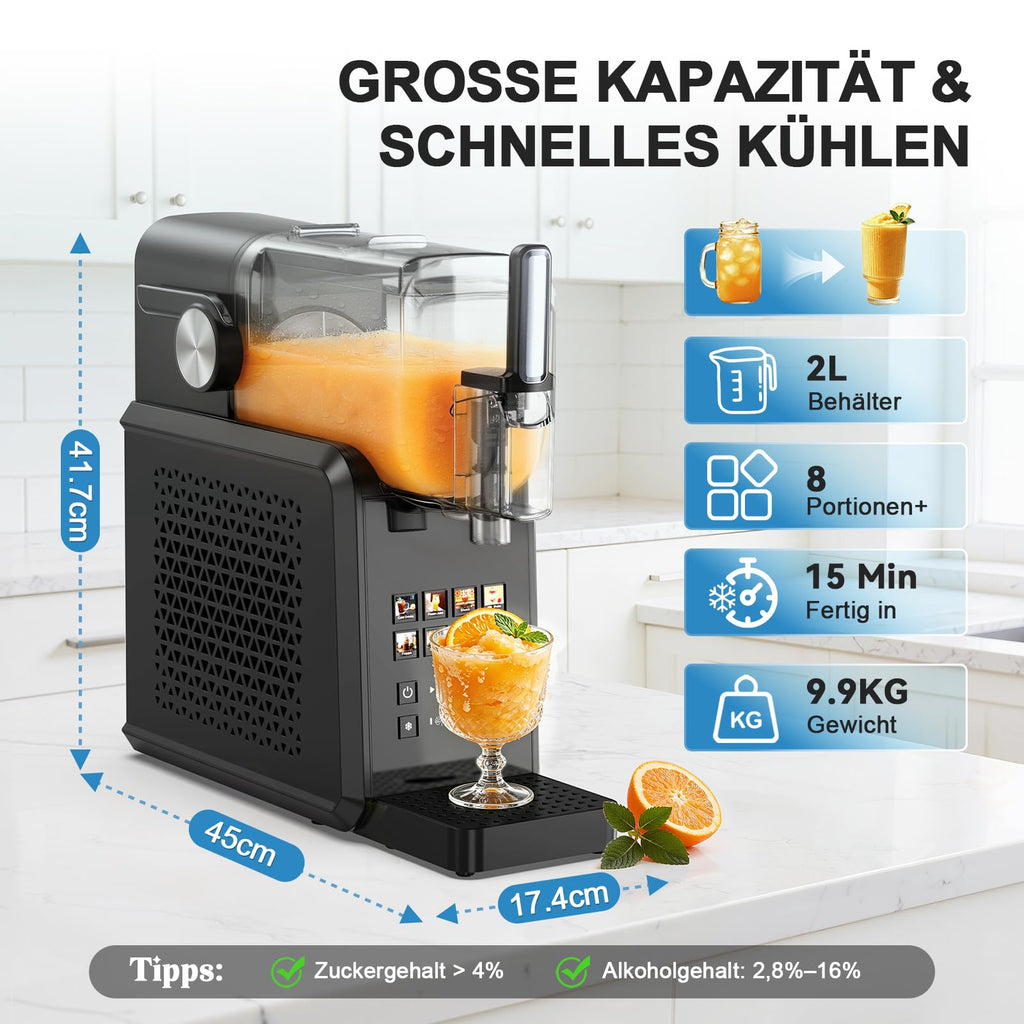 Slushmaschine 2,7 l mit 8 Programmen One-Touch Start Selbstreinigung für Slush Frappé Milchshake und gefrorene Getränke