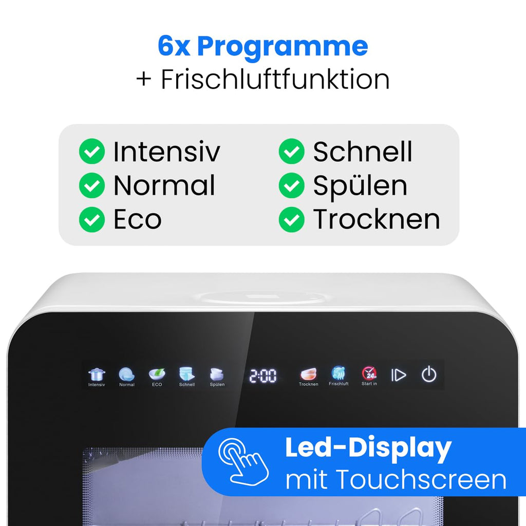 Tischgeschirrspüler TSG 5702 mit 5-Liter-Tank 6 Programme 3 Maßgedecke Energieeffizienzklasse C Touch-Bedienung