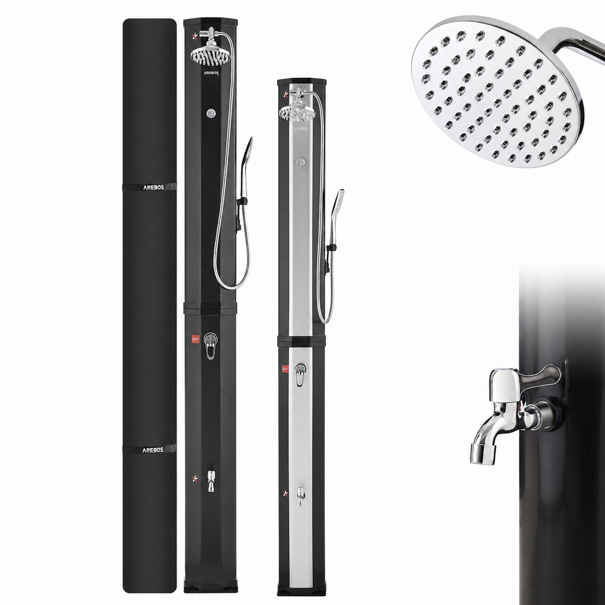 Solardusche 60 L mit Handbrause Thermometer schwenkbarem Duschkopf und Snap-In Technologie für Pool Garten Camping