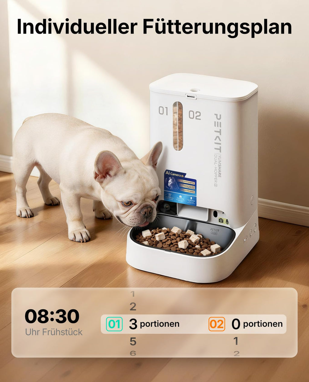 Automatischer Katzen Futterautomat YumShare Dual-Hopper 5 L mit Kamera Gesichtserkennung Doppelbehälter WLAN App Steuerung