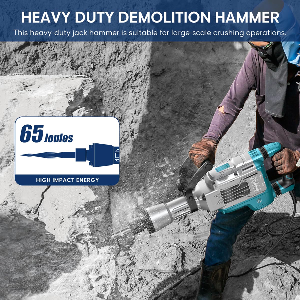 Abbruchhammer Z1G-DS-107HC 1700 W SDS-Hex 65 J mit 360° Drehgriff und Vibrationsdämpfung 2 Meißel Transportkoffer