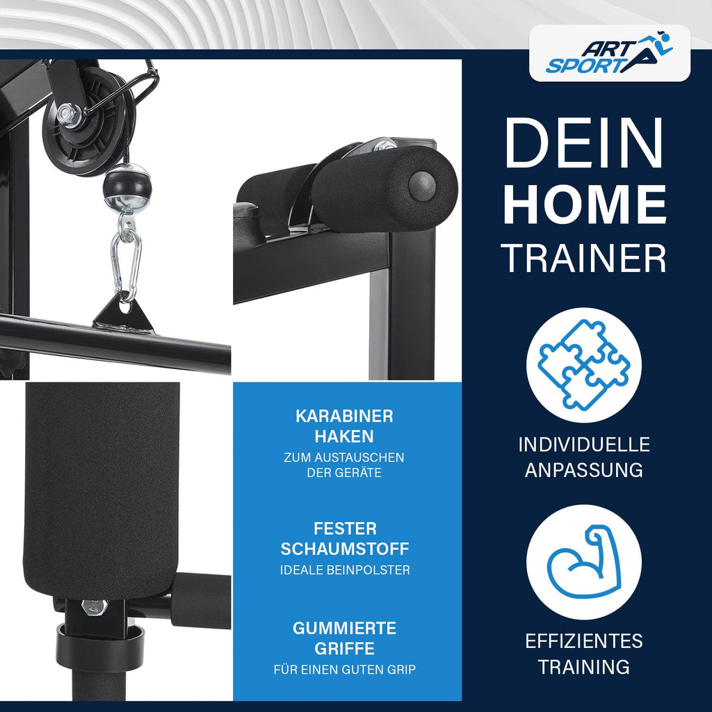 Kraftstation ProfiGym 2000 Modell 24808 mit 40 kg Gewichten Latzug Butterfly Seilzug und Beinstrecker Schwarz