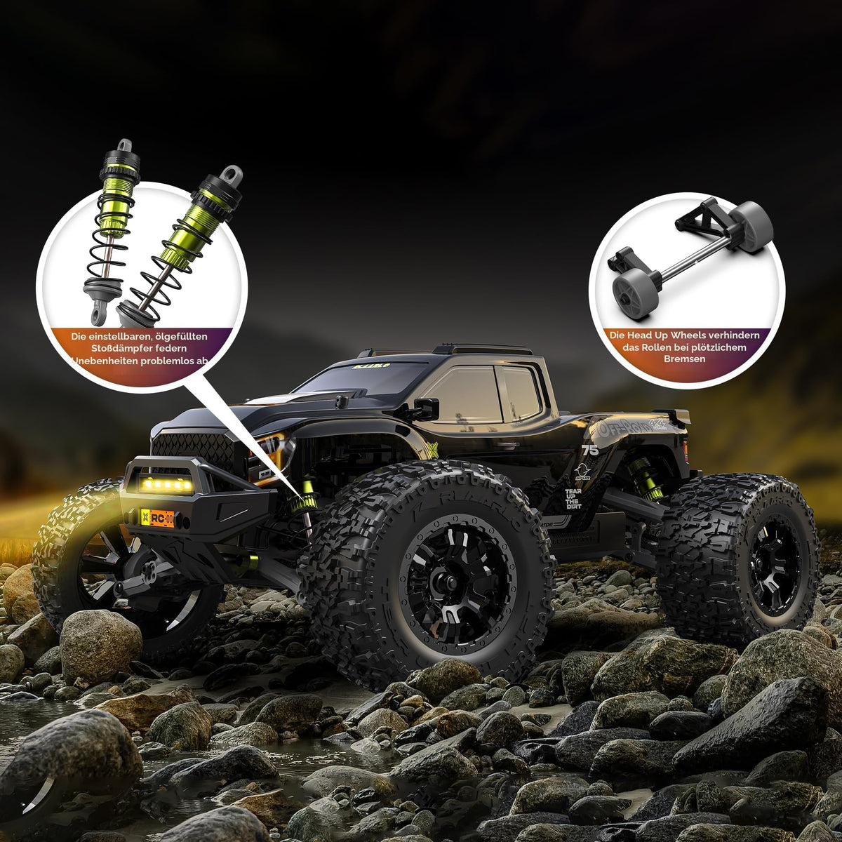 Brushless RC Monster Truck 1:10 4WD bis 50 km/h All-Terrain wasserdicht mit Carbonfaser und Fernsteuerung