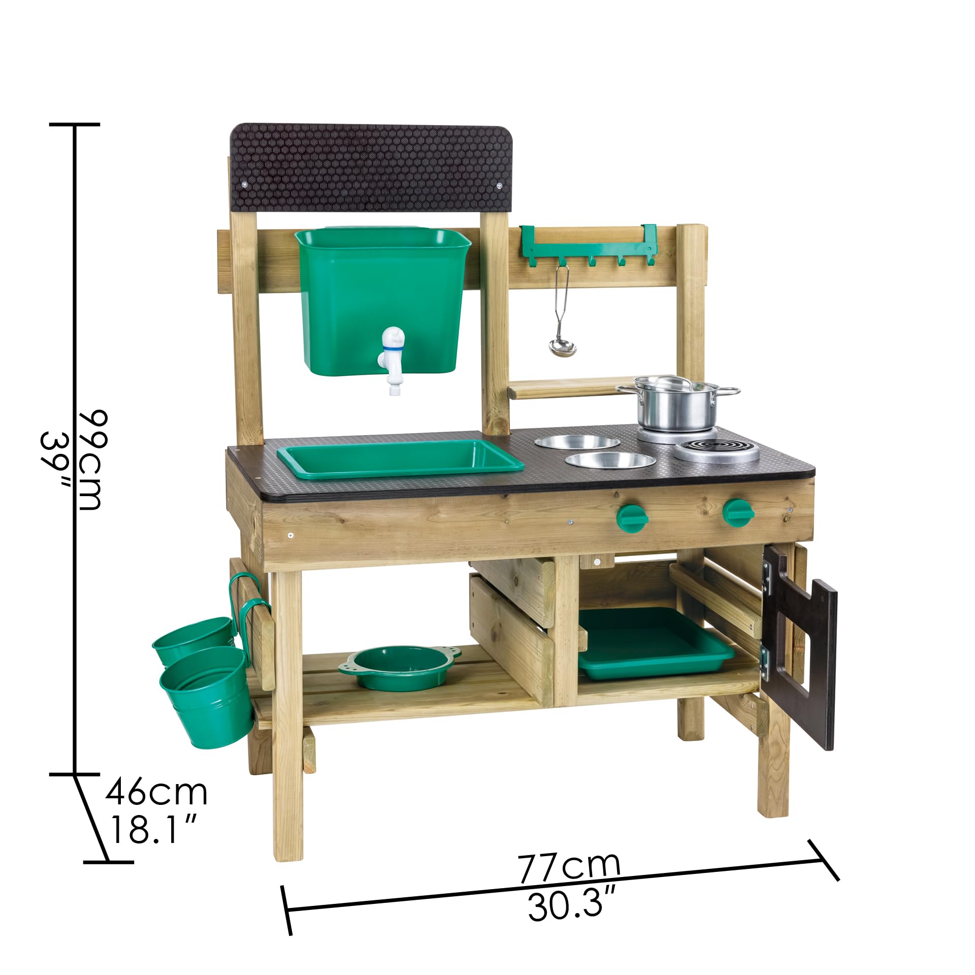 Outdoor Spielküche E3193 aus Kiefernholz für Kinder ab 3 Jahren mit Herd Backofen Spüle Wassertank und Küchenzubehör