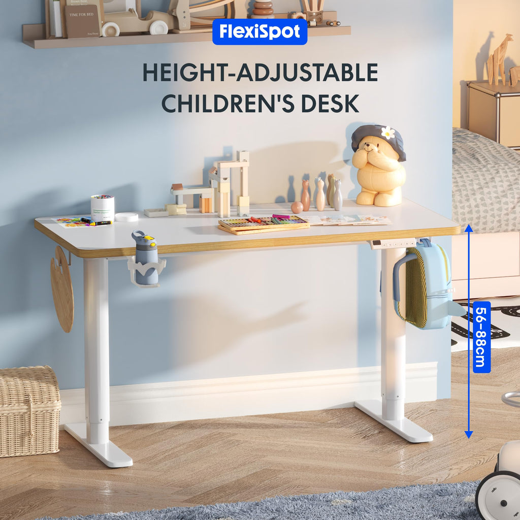 Kinderschreibtisch elektrisch höhenverstellbar SK1 110 × 52 cm 56–88 cm mit LED-Anzeige 3 Speicherplätzen Becherhalter und 2 Haken