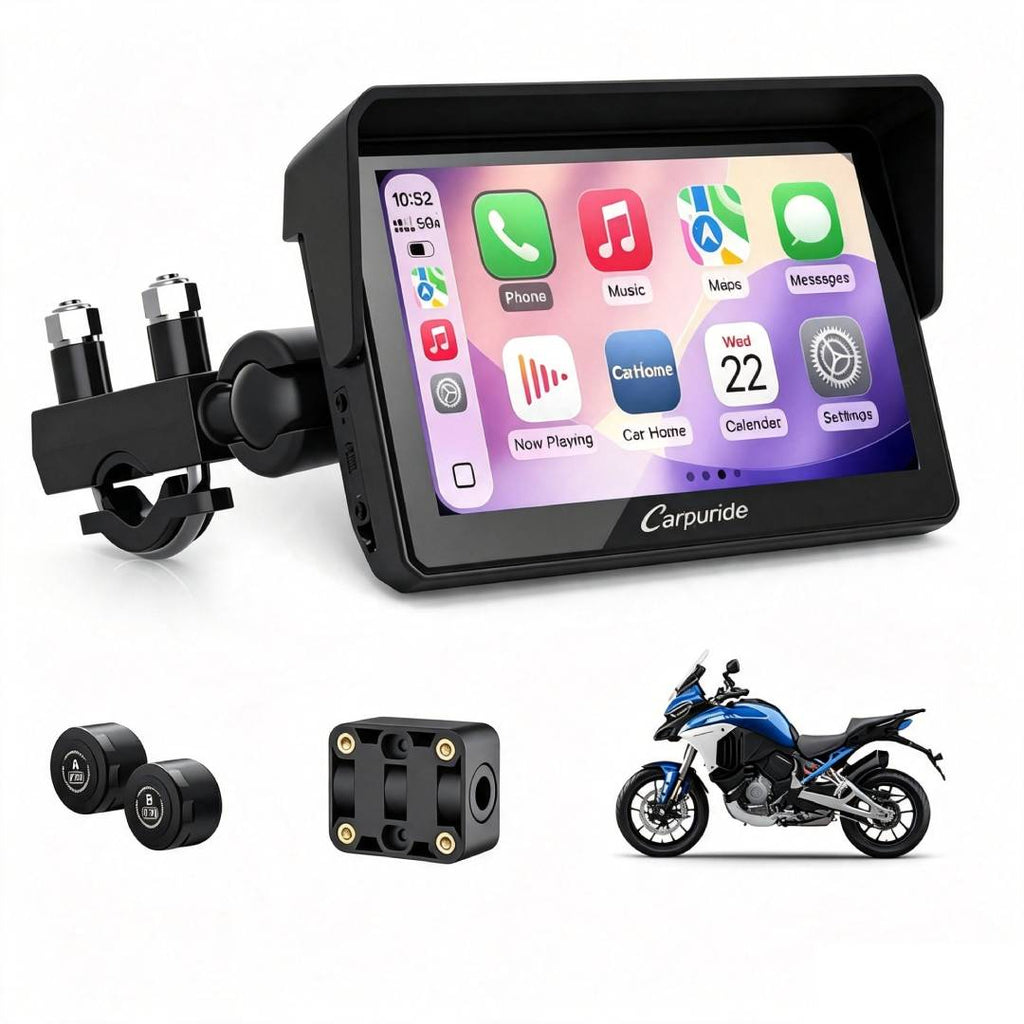 Motorrad CarPlay Display W502T Pro 5 Zoll Wireless Apple CarPlay Android Auto TPMS Dual Bluetooth GPS wasserdicht