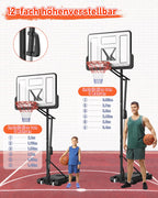 Höhenverstellbarer Basketballkorb LM052 145–305 cm mit 110 x 75 cm Rückwand Rollen und befüllbarer Standbasis