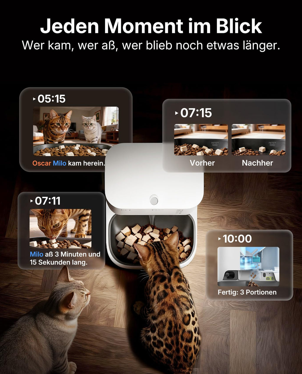Automatischer Katzen Futterautomat YumShare Dual-Hopper 5 L mit Kamera Gesichtserkennung Doppelbehälter WLAN App Steuerung