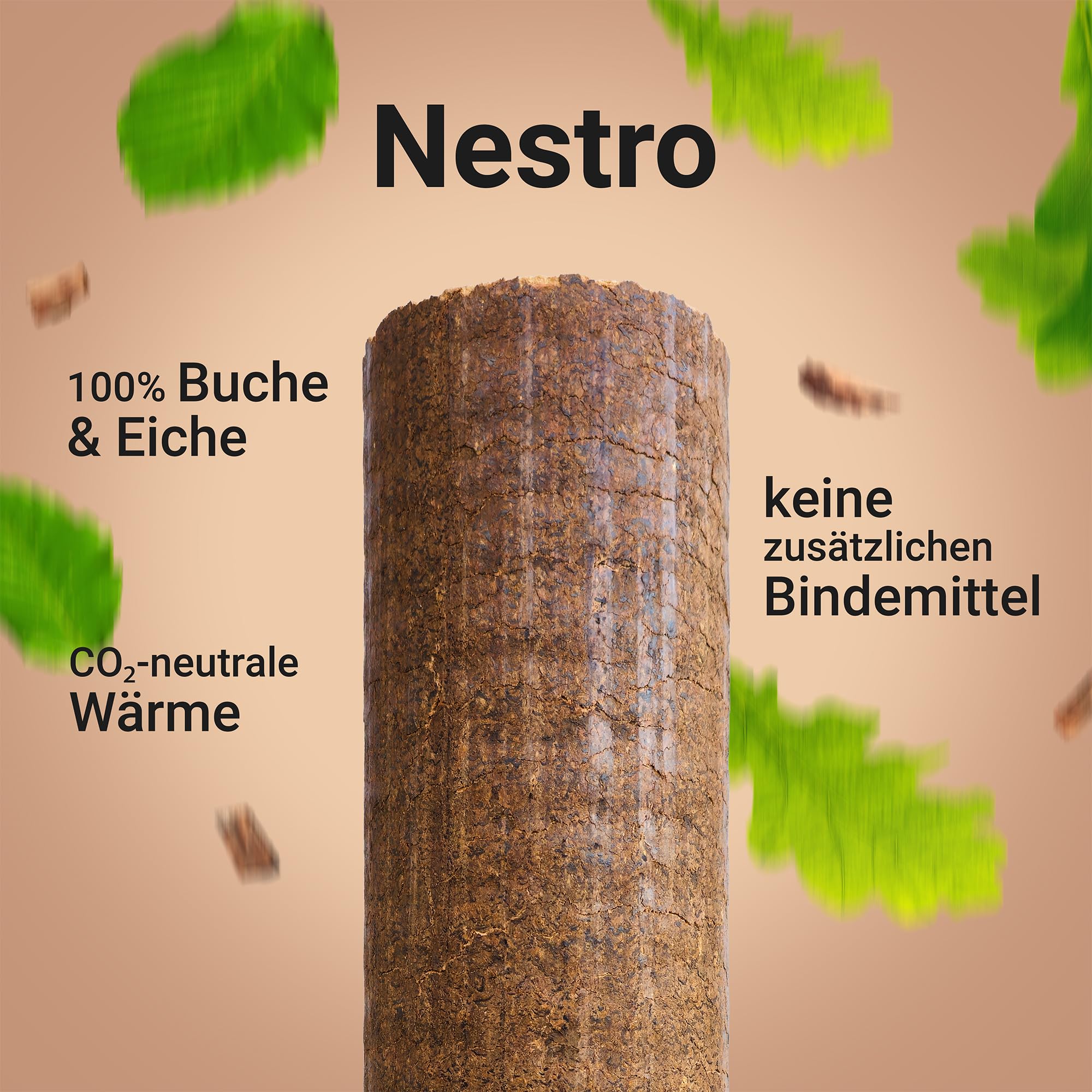 Nestro Hartholzbriketts aus Buche und Eiche 960 kg Palette 70–90 mm Durchmesser 25–30 cm Länge 5,2 kWh/kg